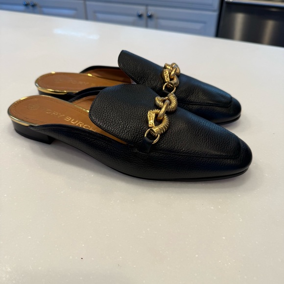 Tory Burch Jessa Mule Loafer Black Pebbled Leather Sz 10 Worn Once - Picture 9 of 11